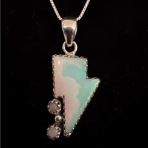 Sterling‎ Silver Lightning Bolt opal pendant Necklace